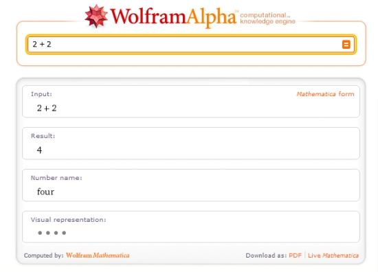 dois mais dois: uma brincadeira para ilustrar o poder do Wolfram Alpha